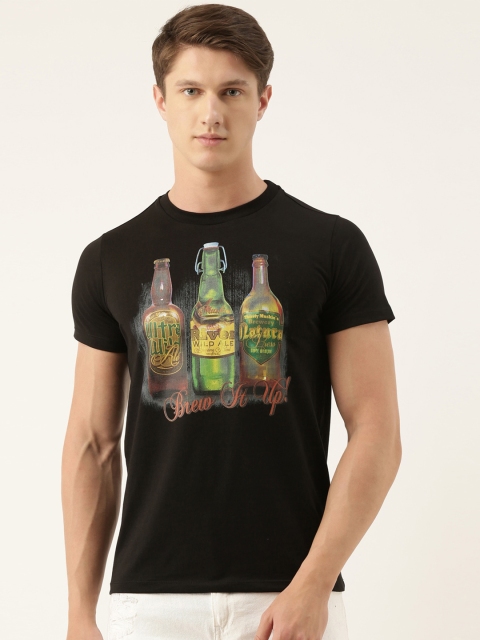 

QUANCIOUS Men Black Printed Round Neck Sustainable T-shirt