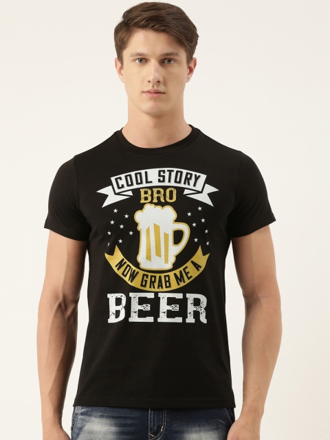 

QUANCIOUS Men Black Printed Round Neck Sustainable T-shirt