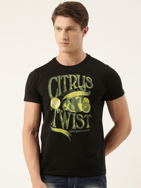 

QUANCIOUS Men Black Printed Round Neck Sustainable T-shirt