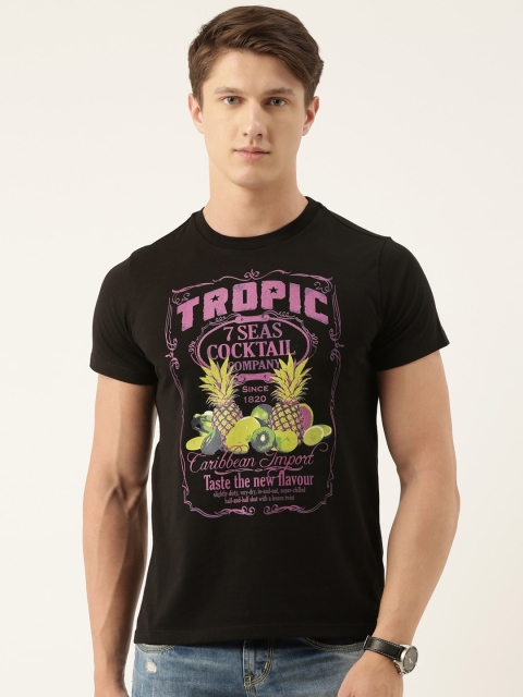 

QUANCIOUS Men Black Printed Round Neck Sustainable T-shirt