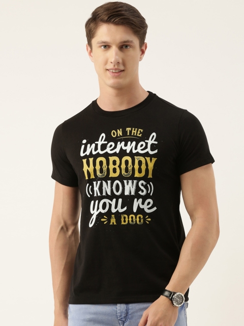 

QUANCIOUS Men Black Printed Round Neck Sustainable T-shirt