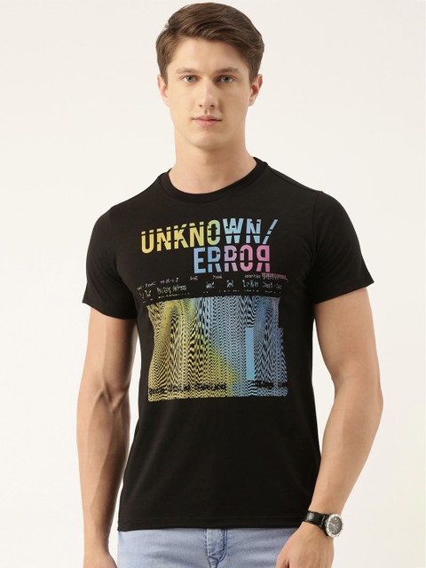 

QUANCIOUS Men Black Printed Round Neck Sustainable T-shirt