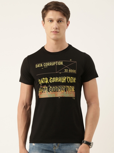 

QUANCIOUS Men Black Printed Round Neck Sustainable T-shirt