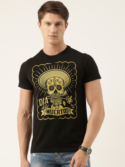 

QUANCIOUS Men Black Printed Round Neck Sustainable T-shirt