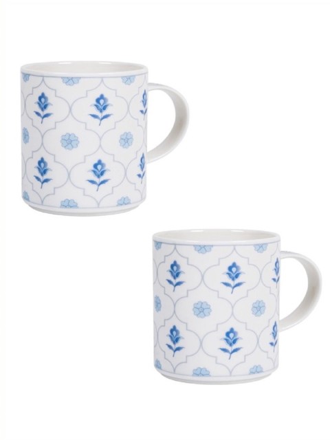 

Pure Home and Living White & Blue Set Of 2 Printed Ceramic Mugs