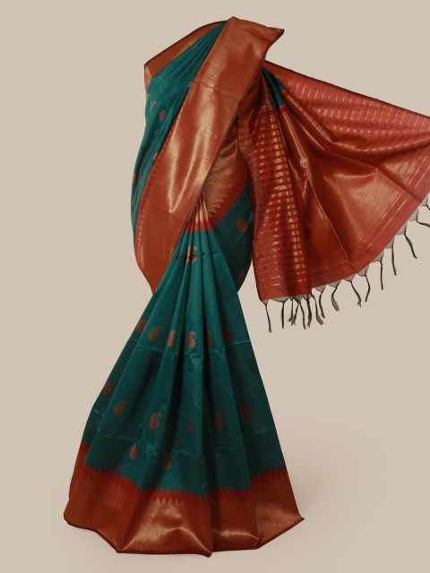 

Pothys Green Woven Design Jute Silk Saree With Tasseled Pallu