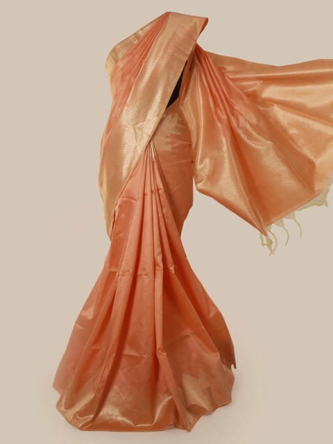 

Pothys Peach-Coloured & Gold-Coloured Jute Silk Solid Saree