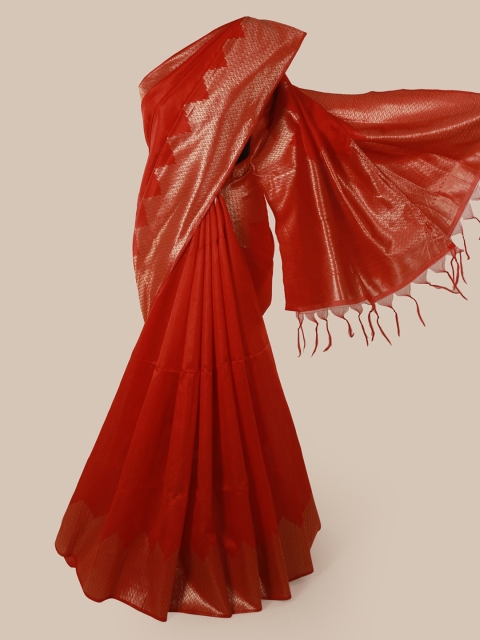 

Pothys Red Solid Jute Silk Saree