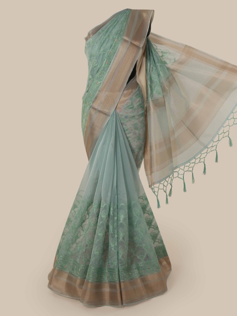 

Pothys Blue Embroidered Organza Saree