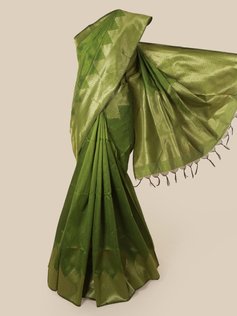 

Pothys Green Solid Jute Silk Saree