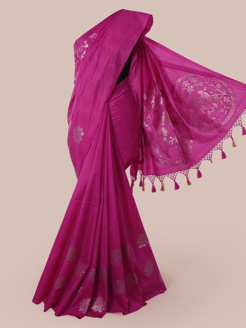 

Pothys Magenta & Silver-Toned Jute Silk Woven Design Saree