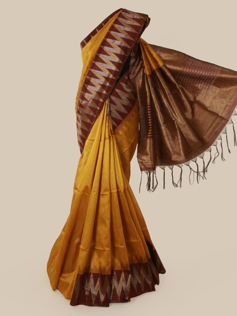 

Pothys Mustard & Maroon Jute Silk Solid Saree