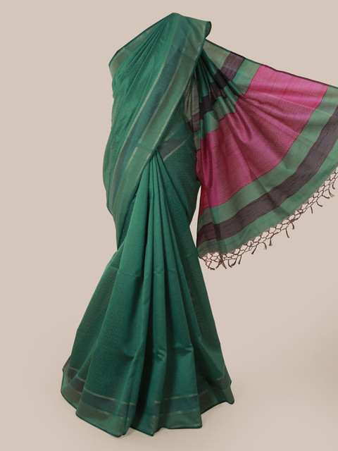 

Pothys Green Solid Jute Silk Saree