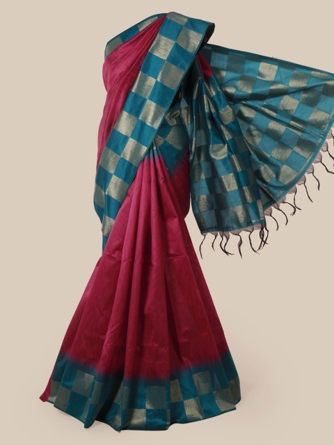 

Pothys Pink Solid Jute Silk Saree With Tasseled Pallu