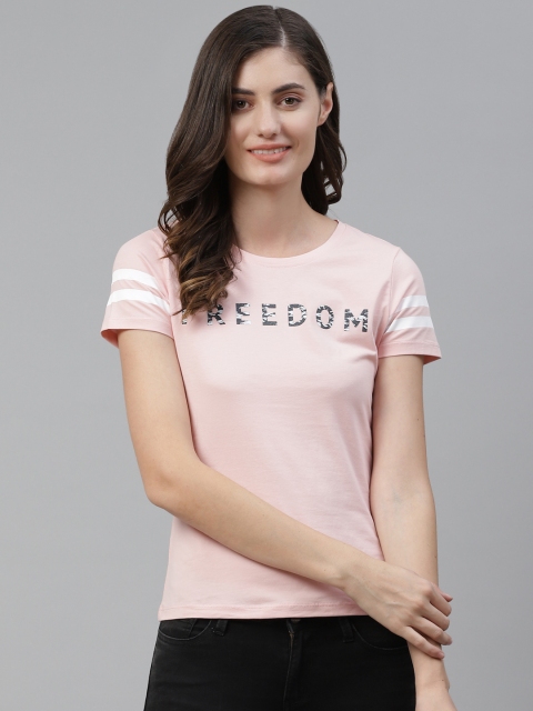

SPYKAR Women Pink Typography Print T-shirt