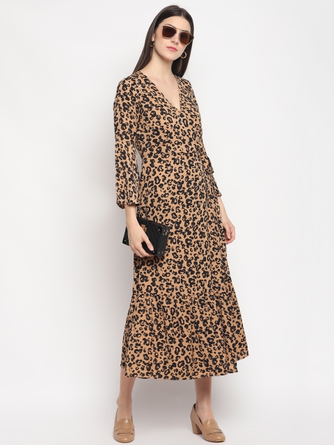 

OTORVA Women Crepe Brown & Black Printed Wrap Dress