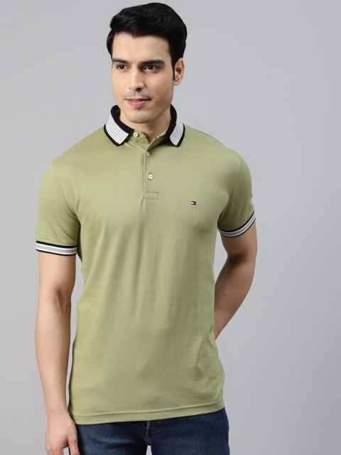 

Tommy Hilfiger Men Green Polo Collar Slim Fit Cotton T-shirt