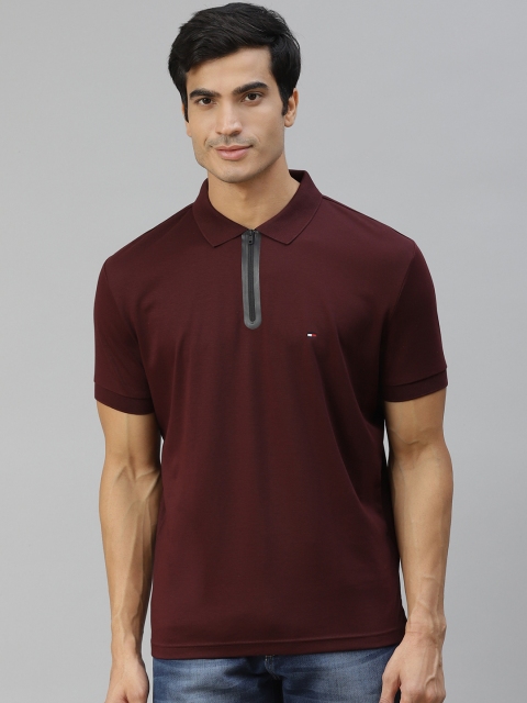 

Tommy Hilfiger Men Maroon Cotton Spread Collar Pure Cotton T-shirt