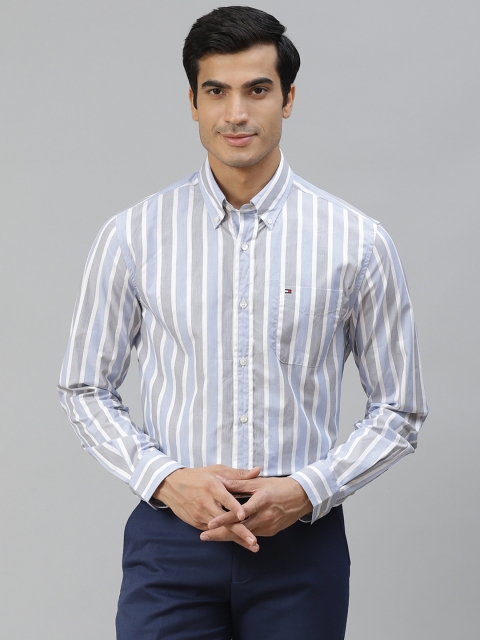 

Tommy Hilfiger Men Blue & White Regular Fit Striped Formal Shirt