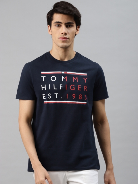

Tommy Hilfiger Men Navy Blue & Red Brand Logo Printed T-shirt