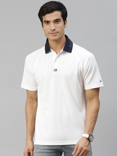 

Tommy Hilfiger Men White Solid Polo Collar T-shirt