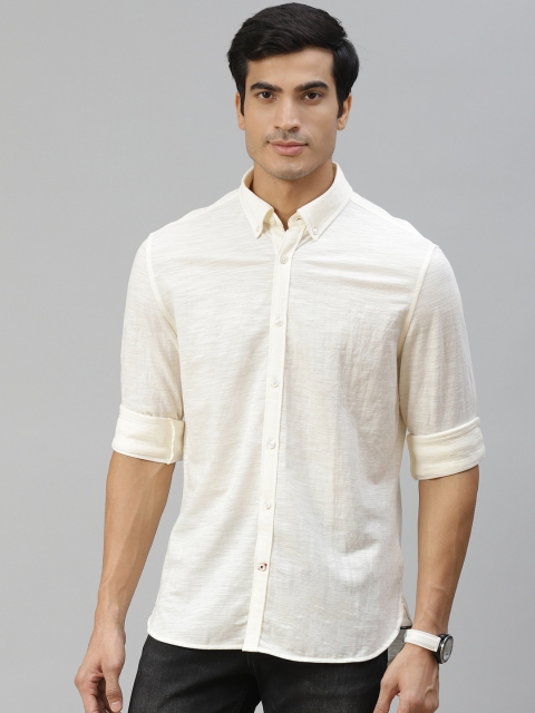 

Tommy Hilfiger Men Cream-Coloured Solid Casual Shirt