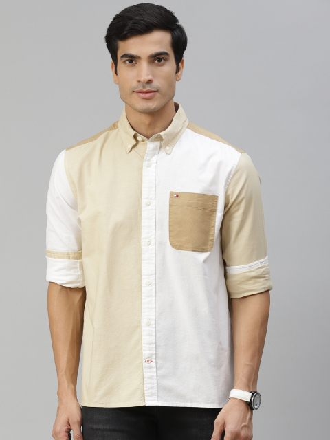 

Tommy Hilfiger Men White & Beige Colourblocked Knitted Casual Shirt