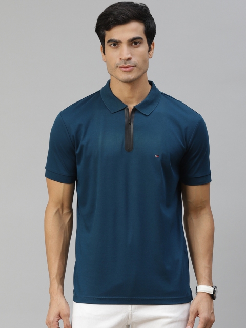 

Tommy Hilfiger Men Teal Blue Cotton Spread Collar Pure Cotton T-shirt