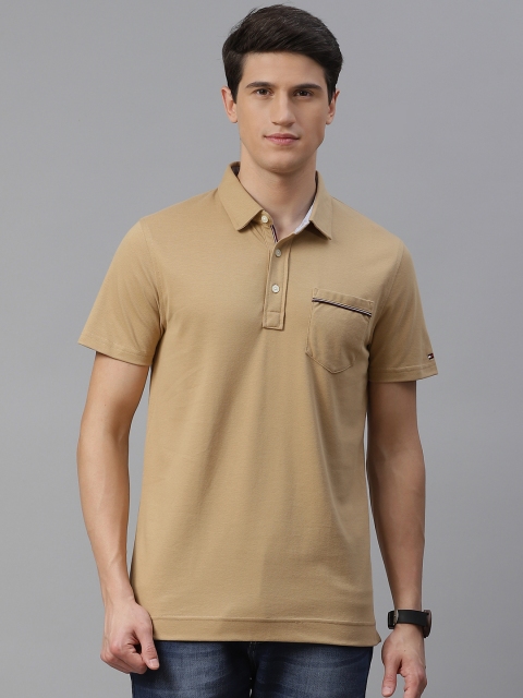 

Tommy Hilfiger Men Beige Pure Cotton Slim Fit Polo Collar Pure Cotton T-shirt