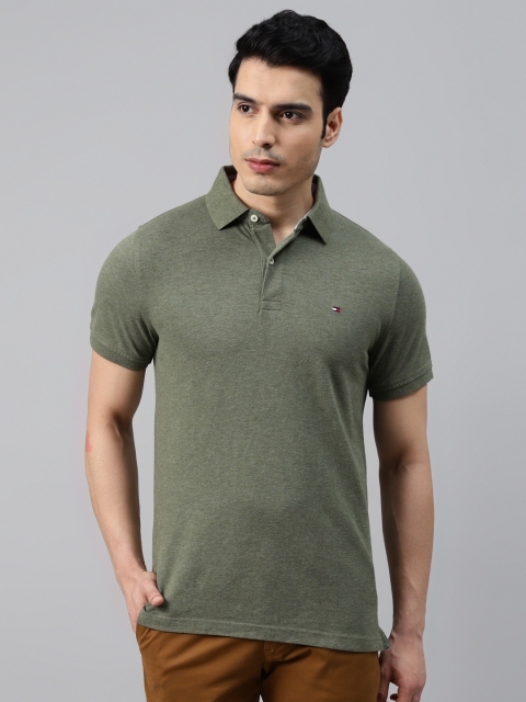 

Tommy Hilfiger Men Olive Green Polo Collar Slim Fit T-shirt