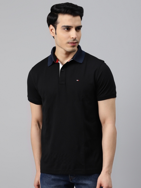 

Tommy Hilfiger Men Black Solid Polo Collar T-shirt