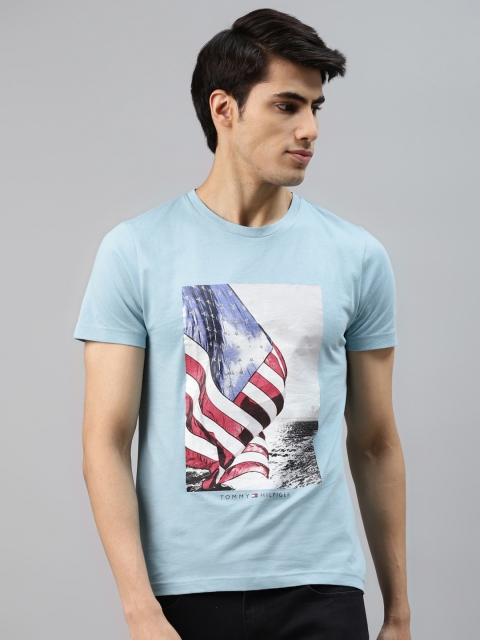 

Tommy Hilfiger Men Blue & White Printed Organic Cotton T-shirt