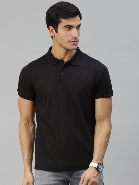 

Tommy Hilfiger Men Black Pure Cotton Polo Collar Slim Fit Pure Cotton T-shirt