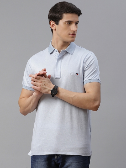 

Tommy Hilfiger Men Blue Pure Cotton Slim Fit Polo Collar Pure Cotton T-shirt