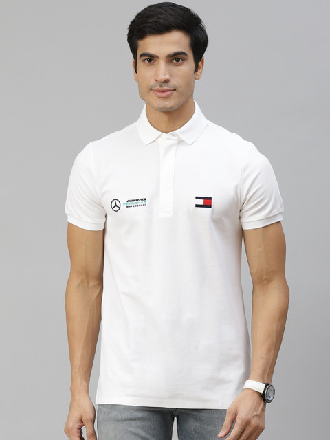 

Tommy Hilfiger Men White Cotton Polo Collar Slim Fit Pure Cotton T-shirt