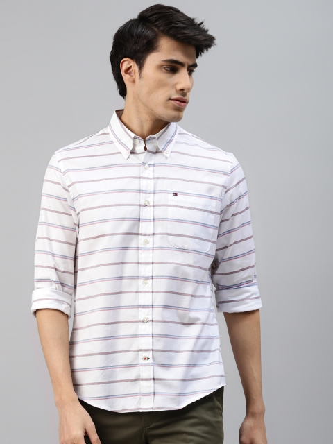 

Tommy Hilfiger Men White Horizontal Stripes Cotton Casual Shirt