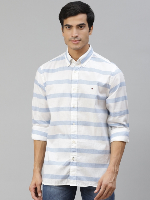 

Tommy Hilfiger Men Blue Regular Fit Horizontal Striped Casual Shirt
