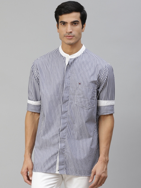 

Tommy Hilfiger Men Blue & White Striped Pure Cotton Casual Shirt