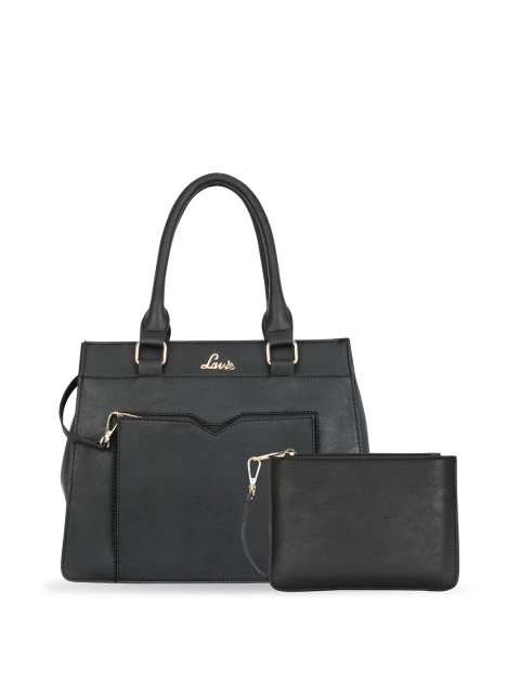 

Lavie Black Solid Structured Handheld Bag with Pouch & Detachable Sling Strap