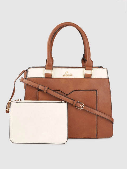 

Lavie Tan Brown & Beige Striped Detail Handheld Bag with Pouch & Detachable Sling Strap
