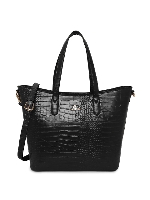 

Lavie Black Croc Textured Structured Shoulder Bag with Detachable Sling Strap