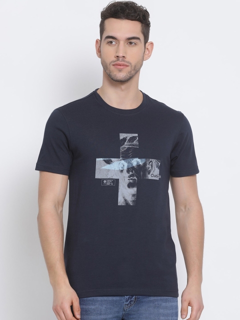 

Club York Men Navy Blue Printed Round Neck T-shirt
