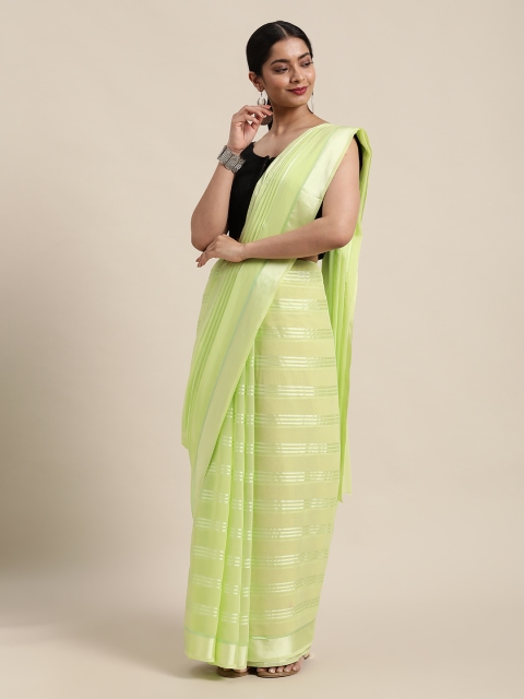 

Mitera Green Striped Pure Georgette Saree