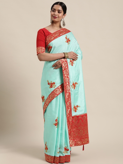 

Mitera Blue Floral Embroidered Banarasi Saree