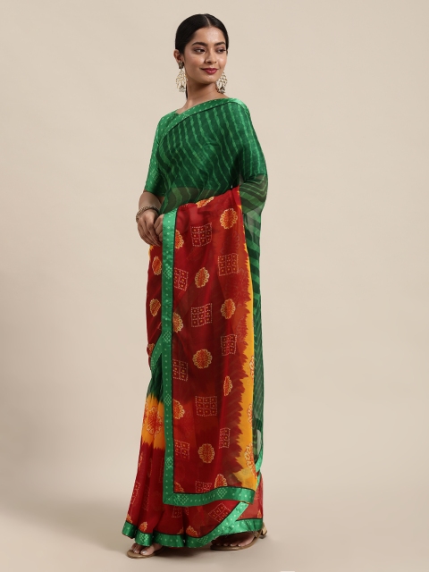 

Mitera Green & Red Bandhani Pure Georgette Bandhani Saree