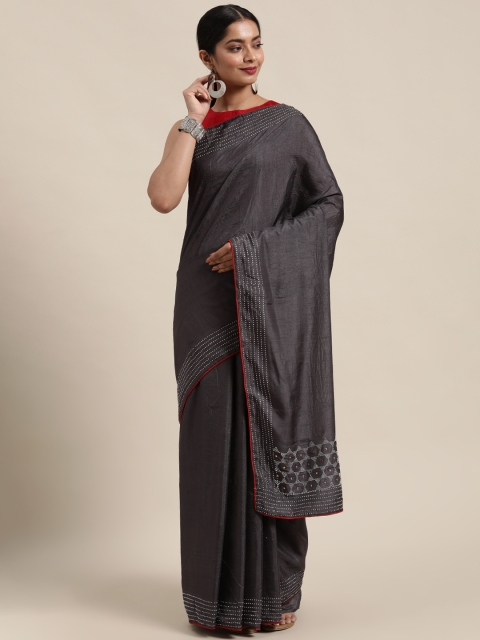 

Mitera Charcoal Grey Embellished Beads and Stones Saree