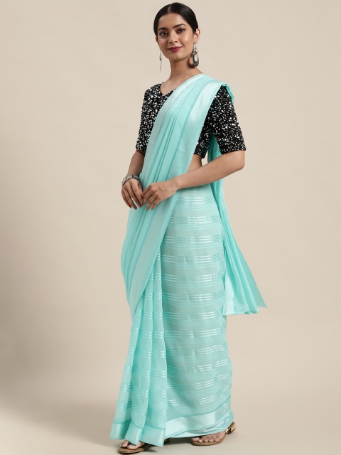 

Mitera Blue Striped Zari Pure Georgette Saree