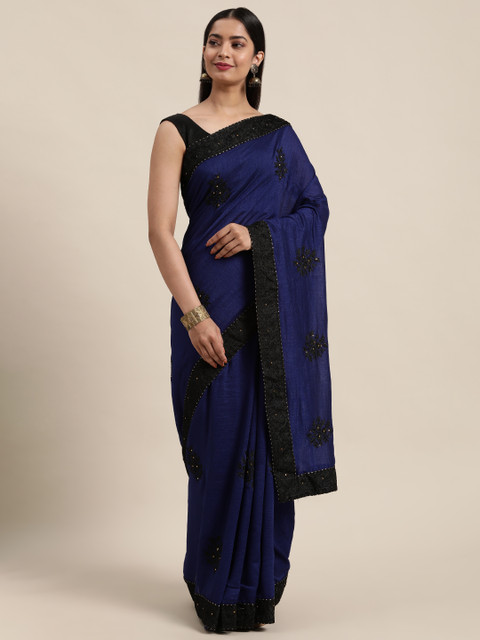 

Satrani Navy Blue & Black Embellished Beads and Stones Saree
