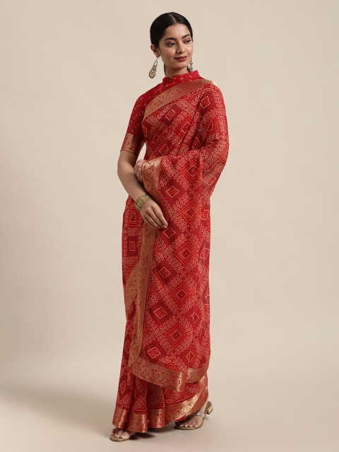 

Mitera Maroon & Cream-Coloured Bandhani Pure Georgette Bandhani Saree