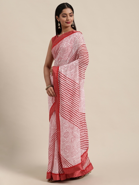 

Satrani Red & White Striped Pure Georgette Leheriya Saree